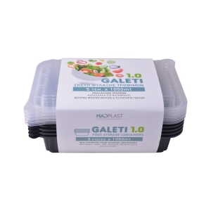 Meal Prep Containers Galeti Red Freezer and Dishwasher Free 5Set 1lt 5Setx30 Set/Box 15Box./Palette