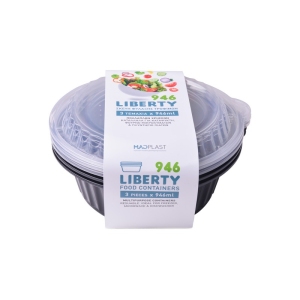 Φαγητοδοχείο Liberty Μαύρο Κατάλληλο για Πλυντήριο Πιάτων 3τεμ 1lt 3τεμ Χ24 Σετ/Κιβώτιο 20Κιβ./Παλέτα